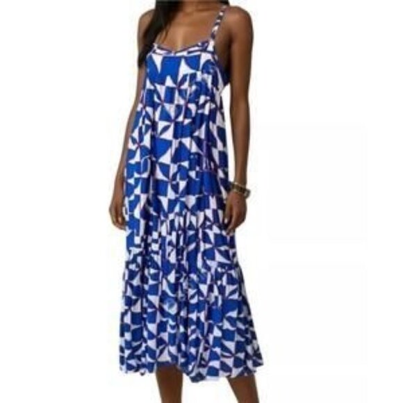 ABEL THE LABEL Geometric Print Tiered Midi Sundress Summer Vacation size Large - Picture 1 of 14
